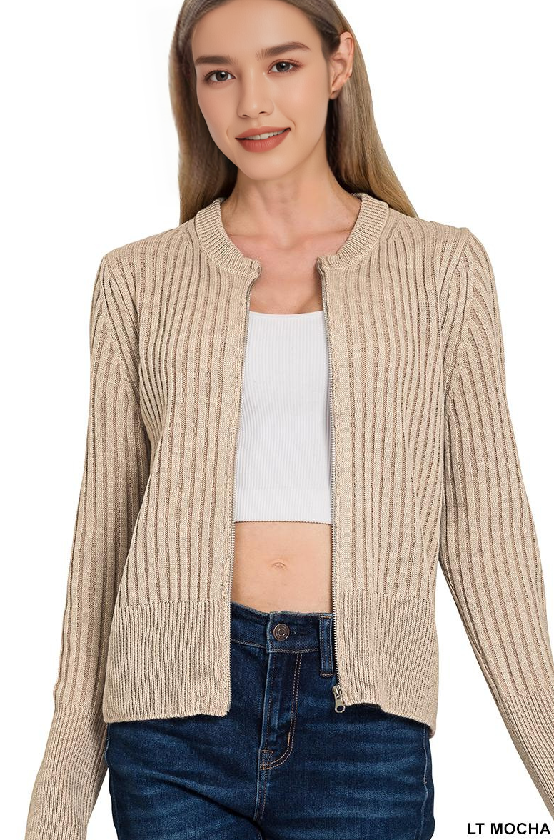 Zip Up Ribbed Sweater