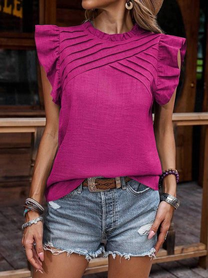 Crinkle Pleated Ruffle Mock Neck Top - Southern Sassy Boutique