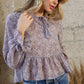 Chiffon Clip Dot Jacquard Peplum Tie Front Blouse