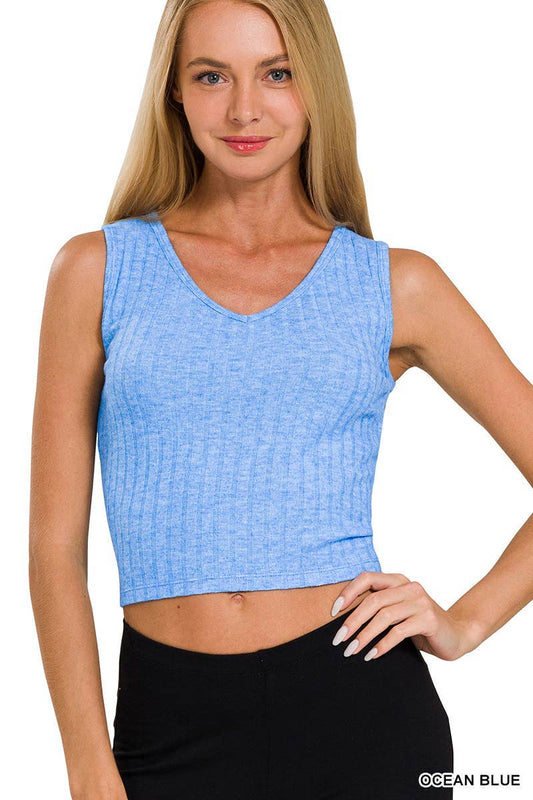 Ribbed V Neck Cropped Tank Top