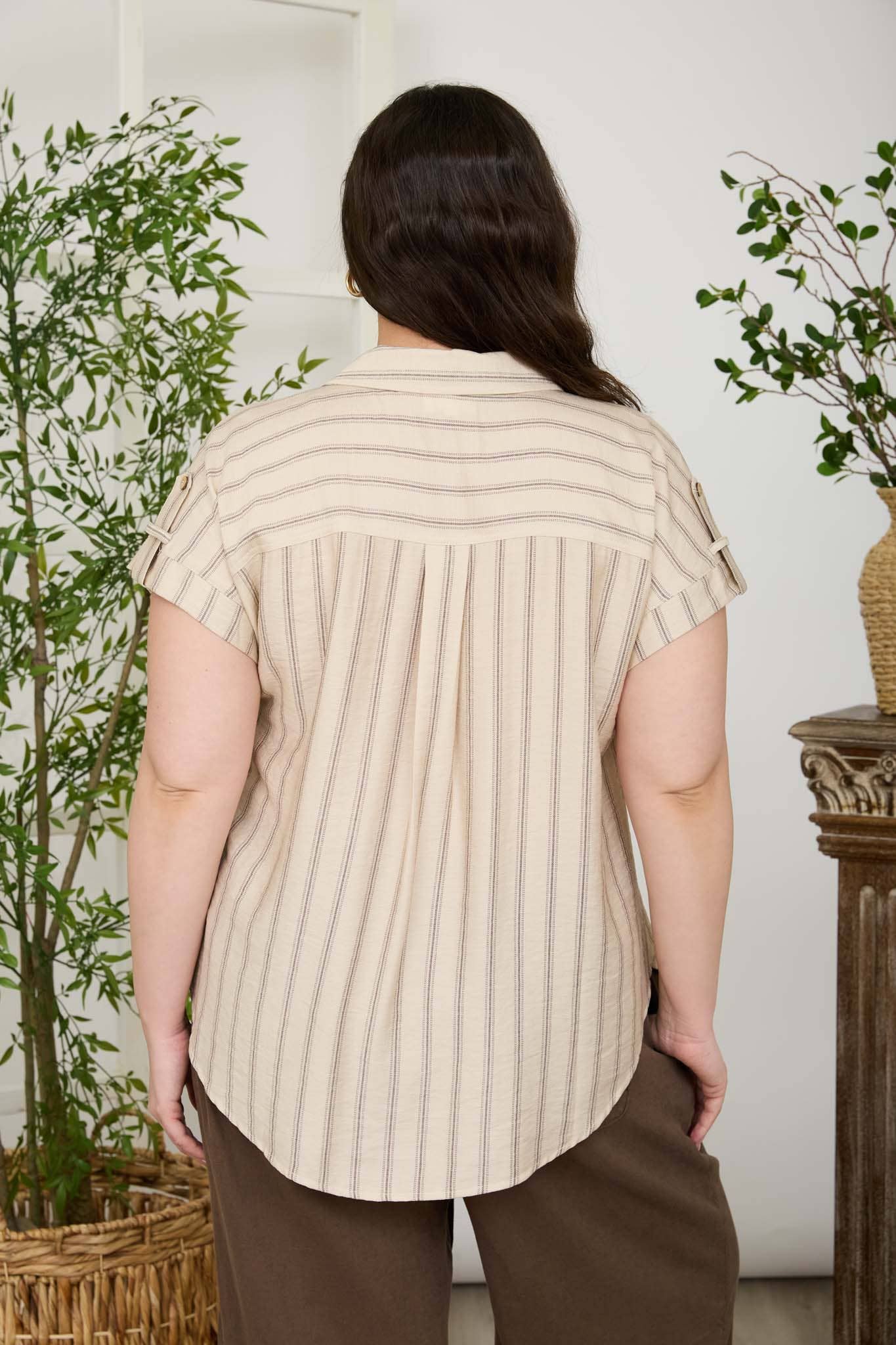 PLUS STRIPE TAB DETAIL COLLARED BUTTON DOWN SHIRT