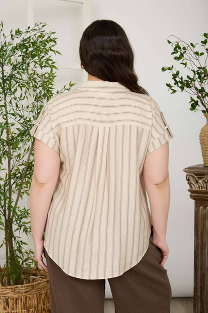 PLUS STRIPE TAB DETAIL COLLARED BUTTON DOWN SHIRT