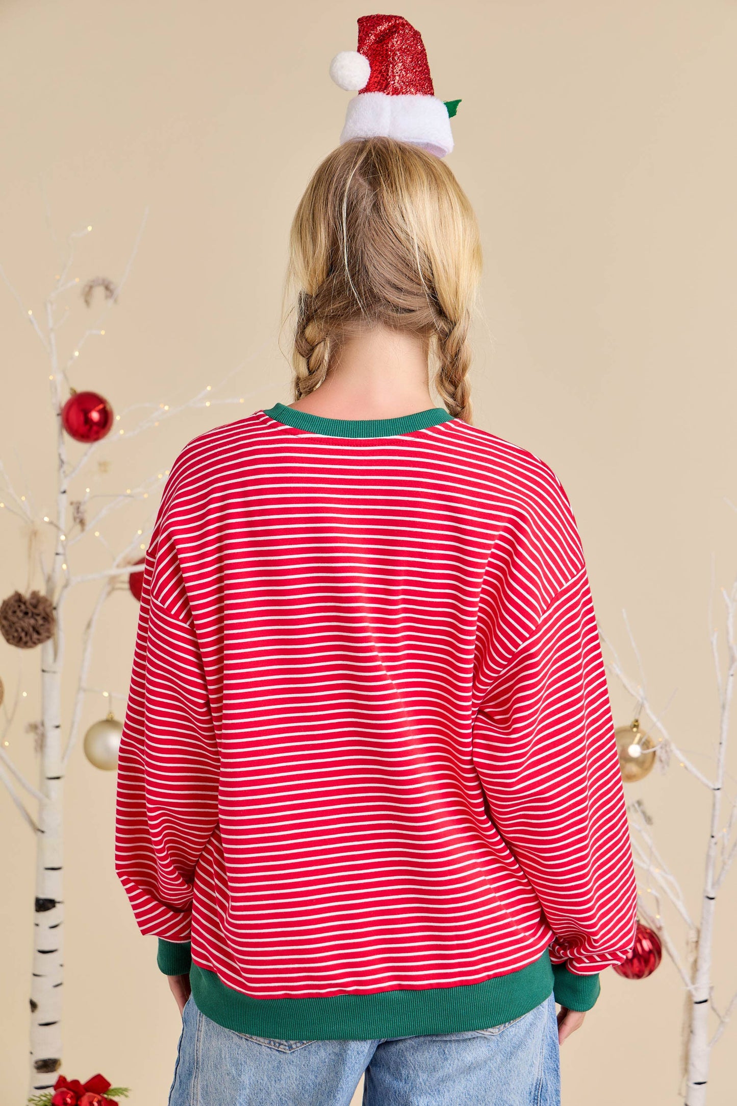 Holly Jolly Patchwork Over Stripe Pullover