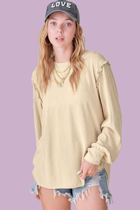 Balloon Sleeve Ruffle Detailed Long Sleeve Top