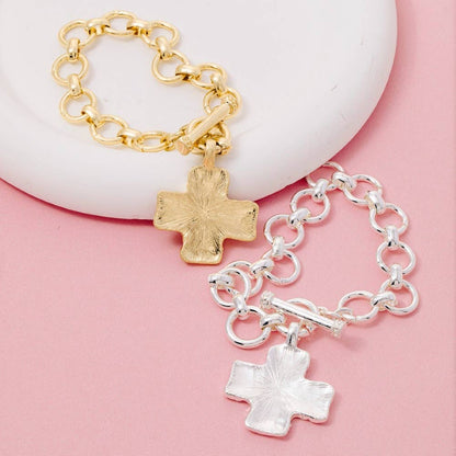 Hammered Cross Toggle Bracelet