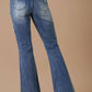 High Rise Front Slit Flare Distressed Denim
