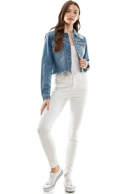 Ladies Distressed Denim Jacket - Southern Sassy Boutique