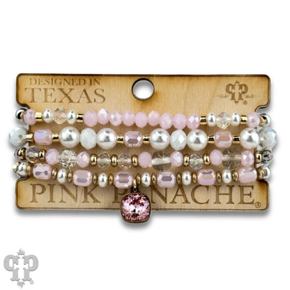 Pearl, glass and gold bead bracelet with Austrian crystal - Southern Sassy Boutique