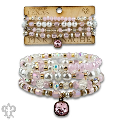 Pearl, glass and gold bead bracelet with Austrian crystal - Southern Sassy Boutique