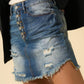 Button Fly Denim Skirt