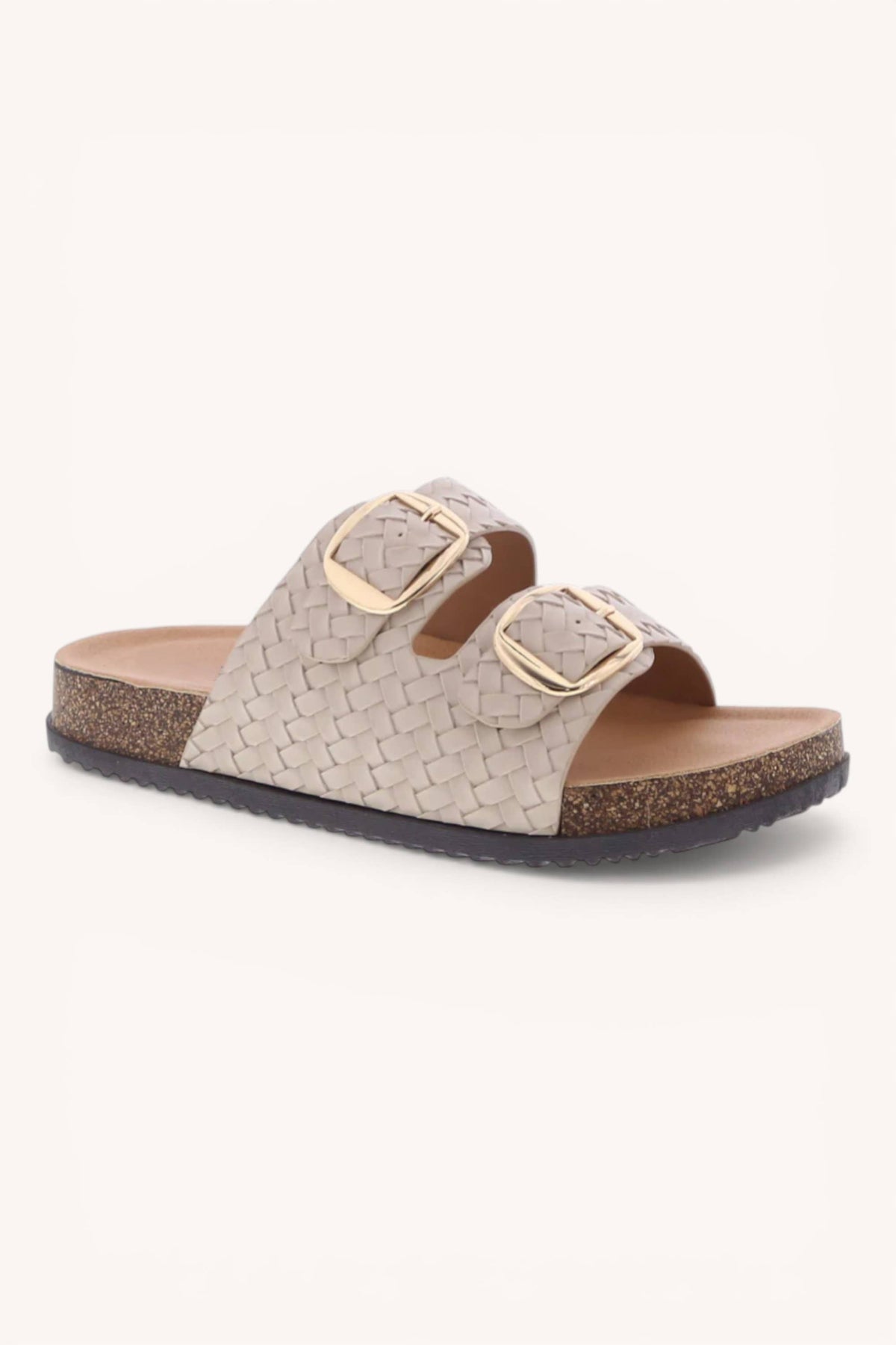 Woven Double Strap Slide Sandals Adjustable Buckle