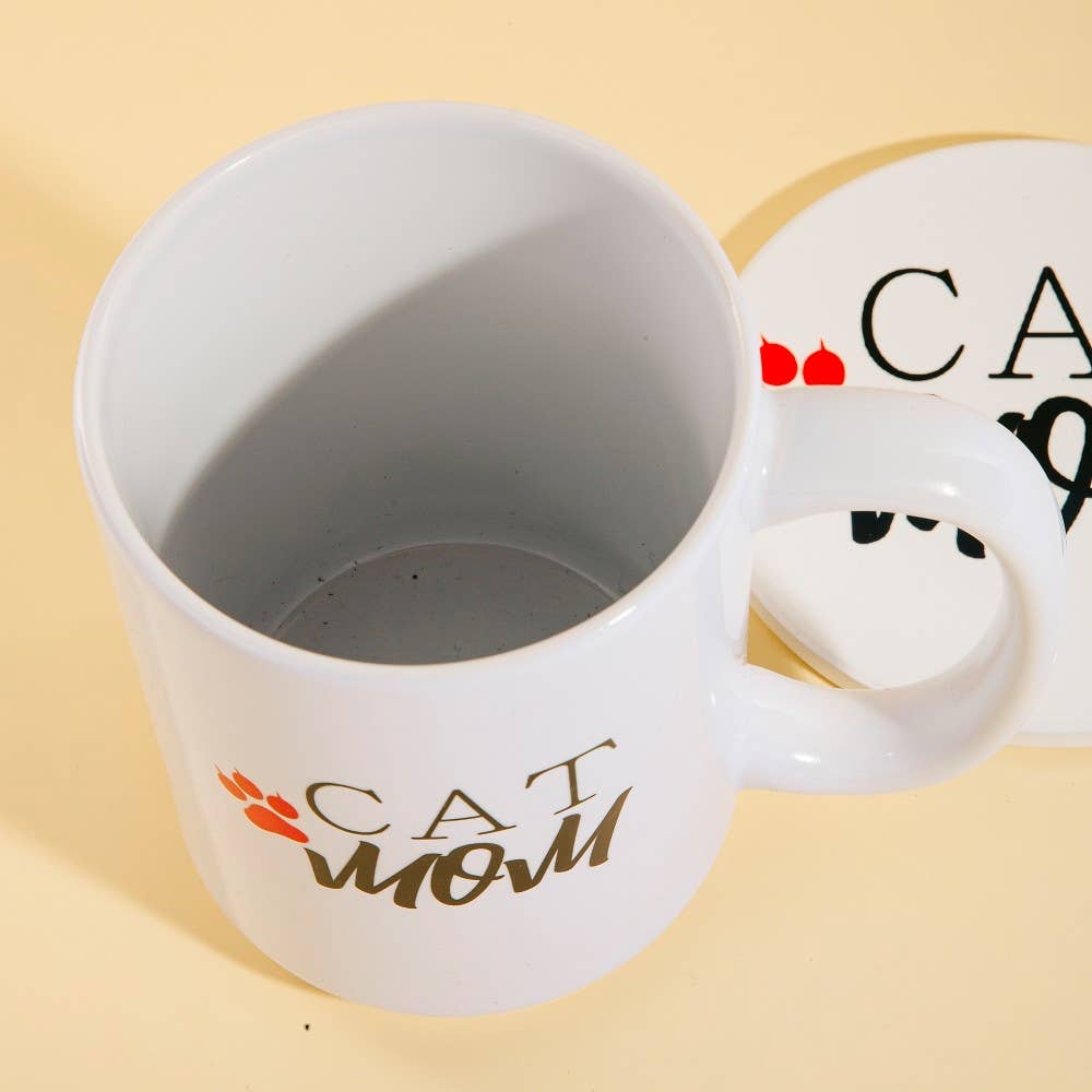 Cat Mom 15 Oz Mug With Matching Coaster Gift Set