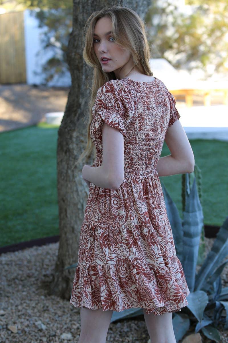 V NECK SMOCKED BODICE DRESS - Southern Sassy Boutique