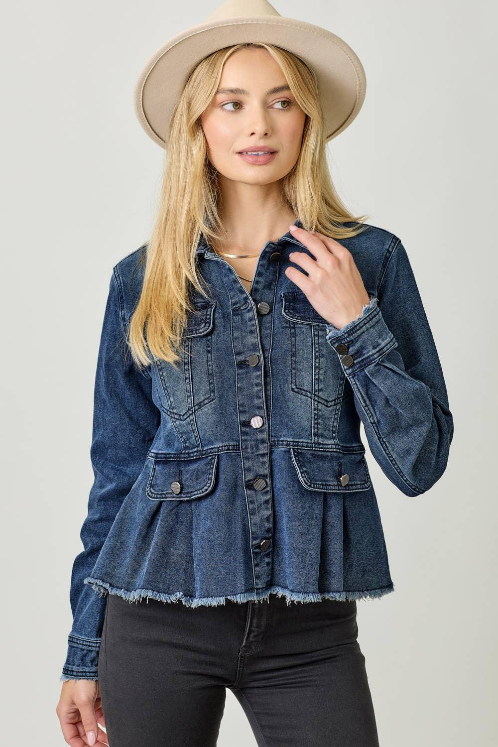 Washed Denim Peplum Jacket - Southern Sassy Boutique