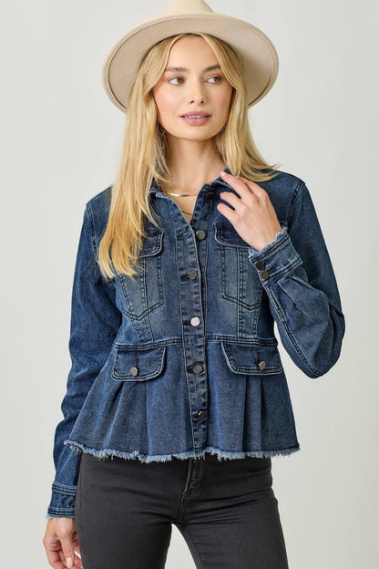Washed Denim Peplum Jacket - Southern Sassy Boutique