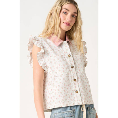 Floral Print with Ruffle sleeves Vest
