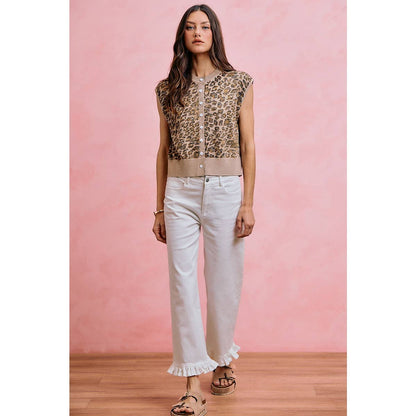 RUFFLED BOTTOM DETAIL MID RISE DENIM JEANS PANTS