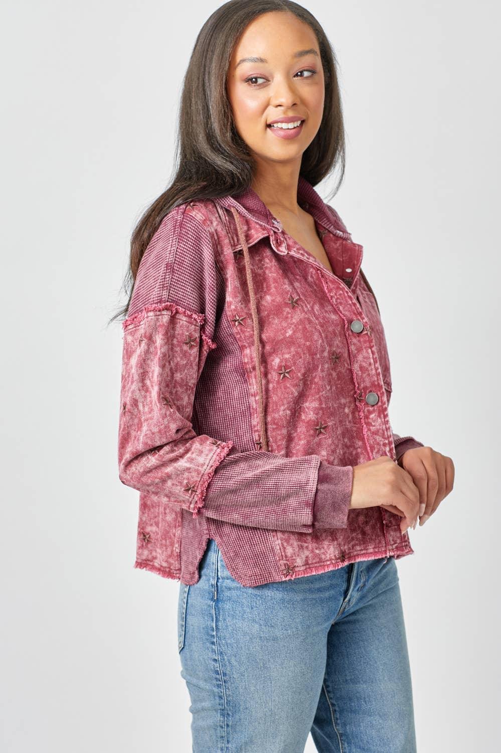 Star Embroidery Washed Jacket - Southern Sassy Boutique