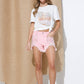 Distressed Frayed Detail Fringe Rhinestone Denim