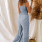 Straps Smocked Bodice Wide Leg Floral Jumpsuit
