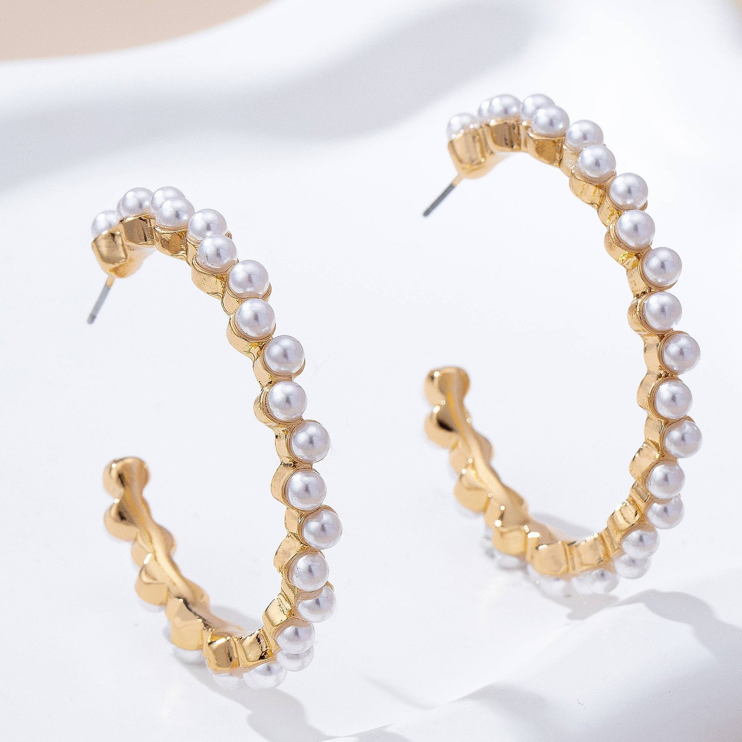 Pearl-Embellished Gold Hoop Earrings