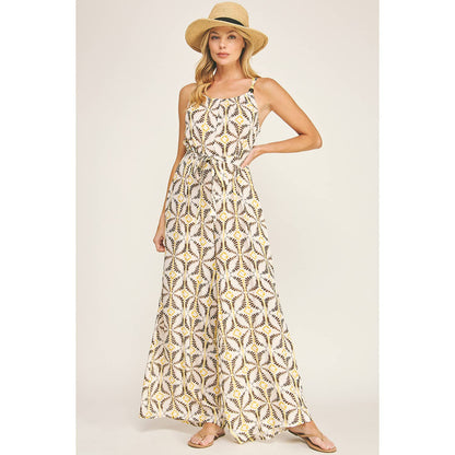 Tie Waist Wide Leg Jumpsuit with Bead Detail