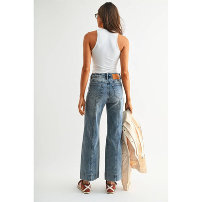 High Rise Wide Ankle Trouser Hem Jeans
