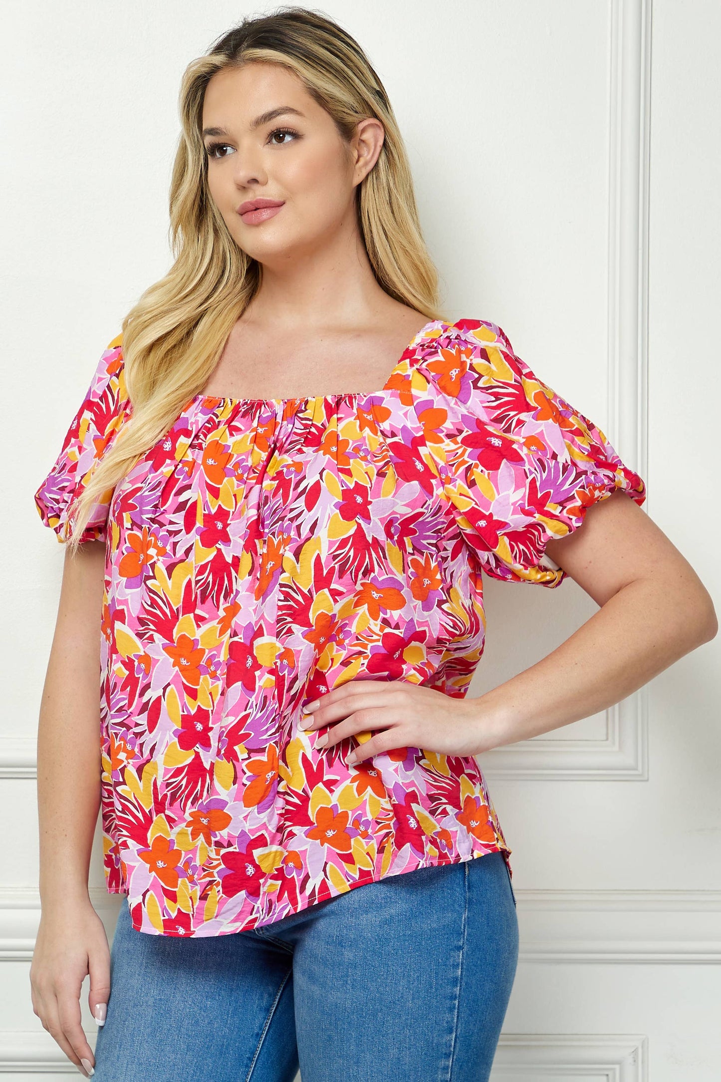 Curvy Short Sleeve Trapeze Blouse   