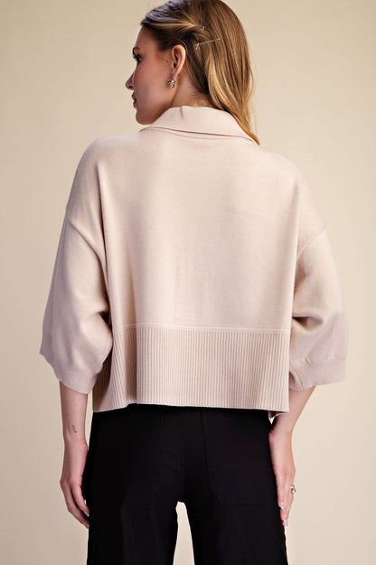 Collar V-Neck Dropped Shoulder Sweater