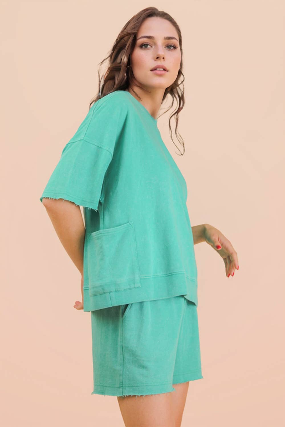 PLUS SIZE Mineral Washed Knit Casual Top & Shorts