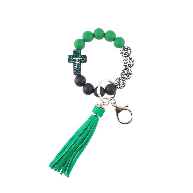 Western Style Cross Bead Tassel Keychain