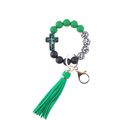 Western Style Cross Bead Tassel Keychain