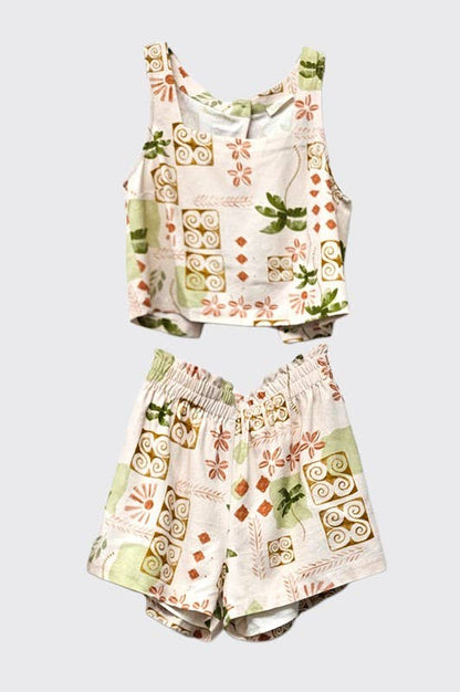 Printed Cropped Top and Shorts Set