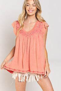 Scoop Neck Embroidered Babydoll Top