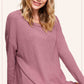 Brushed Waffle Fabric Loose Fit Long Sleeve Top
