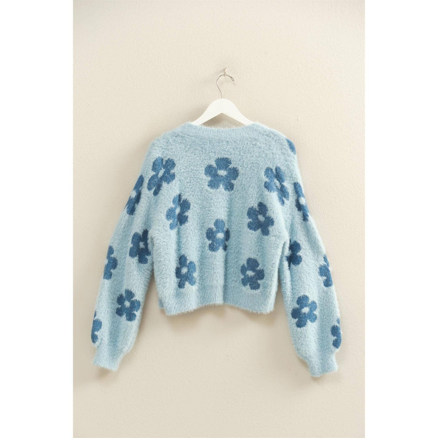 Floral Pattern Fuzzy Sweater Cardigan - Southern Sassy Boutique