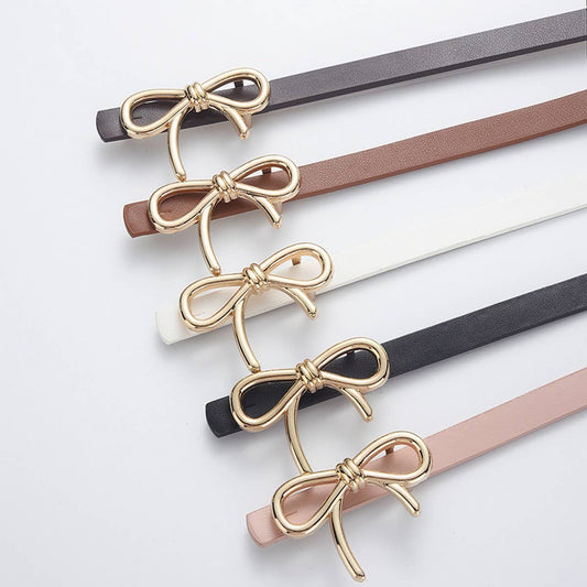 Bow Faux Leather Skinny Belt