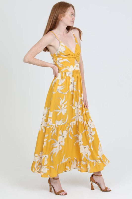 V Neck Twist Front Cut Out Maxi Dress