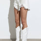 Distressed Frayed Detail Fringe Rhinestone Denim