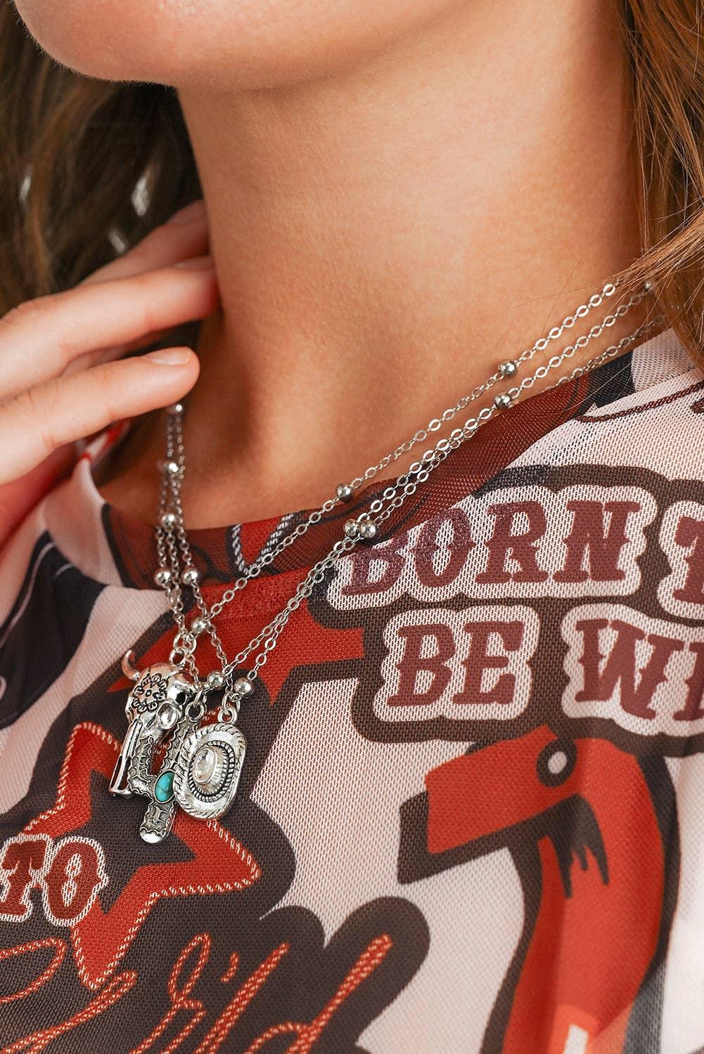 Western Steer Cactus Pendant Adjustable Necklac Set - Southern Sassy Boutique