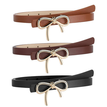 Bow Faux Leather Skinny Belt