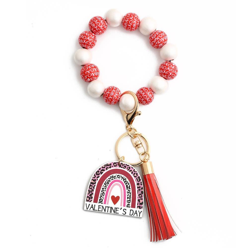 Valentine'S Day Love Bracelet Wooden Bead Keychain - Southern Sassy Boutique