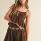 SUEDE PLEATED SLEEVELESS TOP AND SHORTS SET