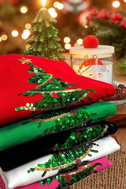 Christmas Tree Sequin Accent Knitted Sweater VT81484G - Southern Sassy Boutique