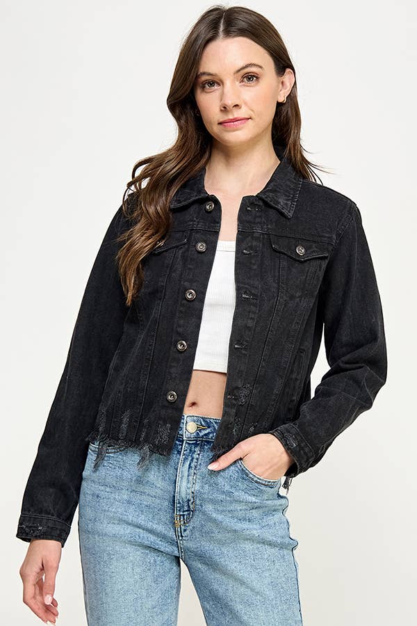 Cropcut Denim Jacket with Distressed