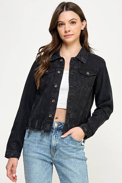 Cropcut Denim Jacket with Distressed