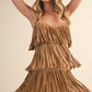 TIERED SUEDE FRINGED SLEEVELESS MINI DRESS