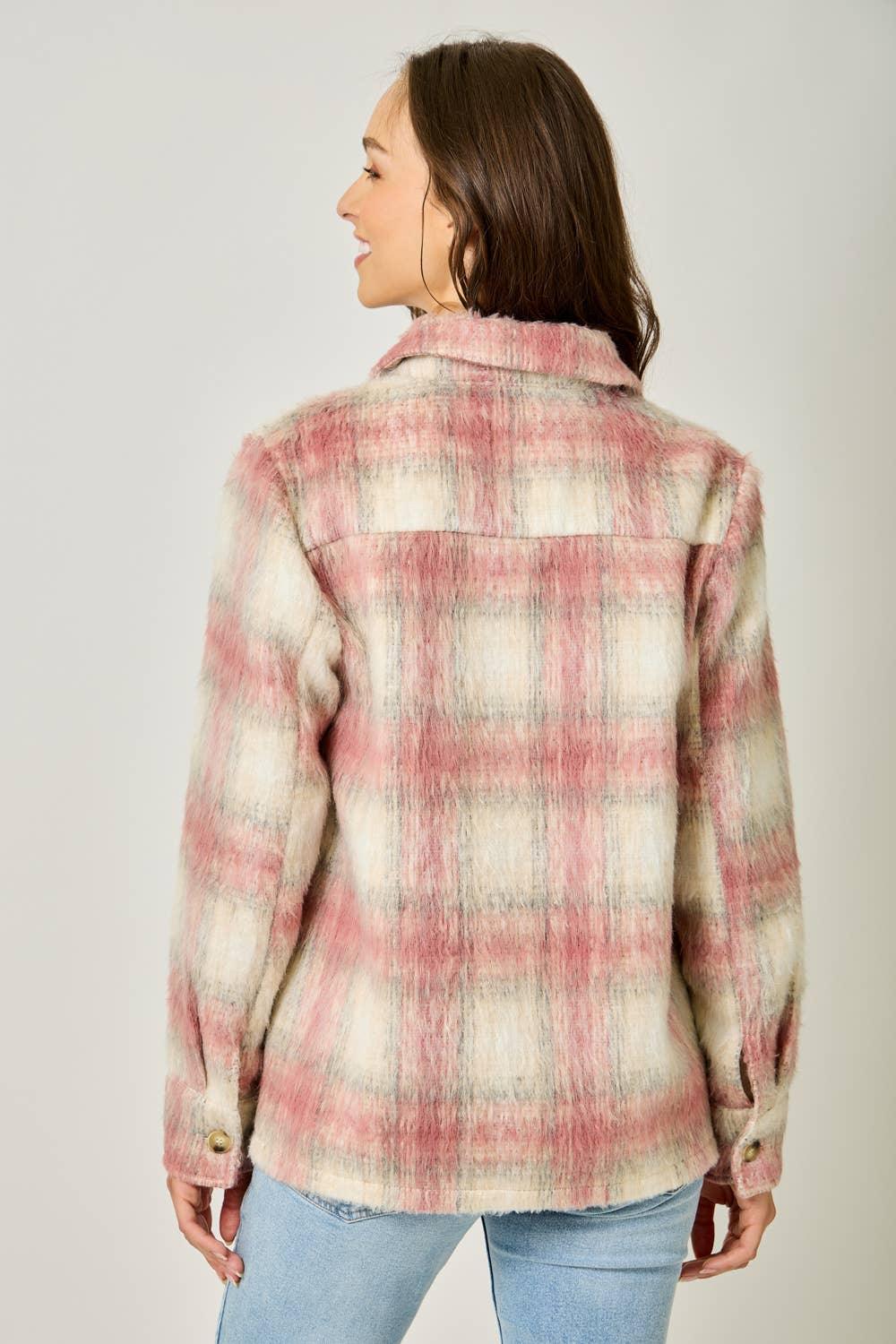Button Down Plaid Fur Jacket - Southern Sassy Boutique