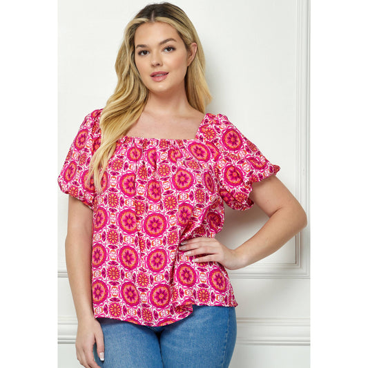 Curvy Bubble Sleeve Trapeze Blouse