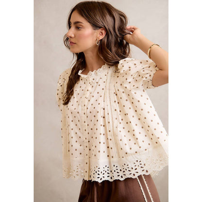 Polka Dot Cotton Lace Trim Blouse